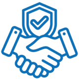 Handshake icon with shield and checkmark.