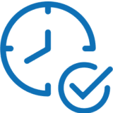 Clock icon with check mark overlay.